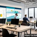 빅데이터 공부 중점 과목 가이드 - A modern Scandinavian office environment with diverse data scientists collaborating around multiple ...