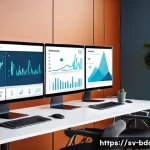 빅데이터 분석 툴 베스트 5 - A modern Scandinavian office environment with diverse professionals collaborating around a large tou...