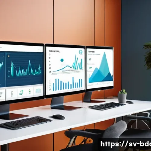 빅데이터 분석 툴 베스트 5 - A modern Scandinavian office environment with diverse professionals collaborating around a large tou...