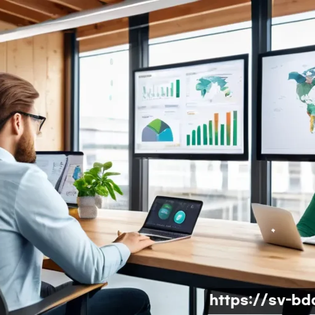 빅데이터 기술자와 데이터 처리 - A modern Scandinavian office environment with diverse data scientists collaborating around large int...