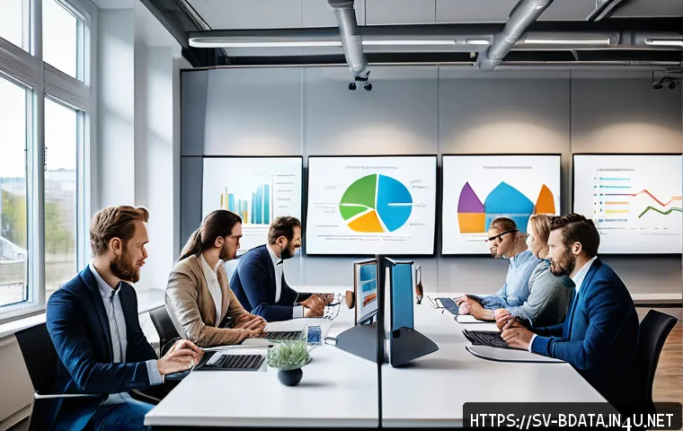 빅데이터 프로젝트에서 데이터 중심의 접근법 - A modern Scandinavian office environment with a diverse, mixed-expertise team collaborating on a big...