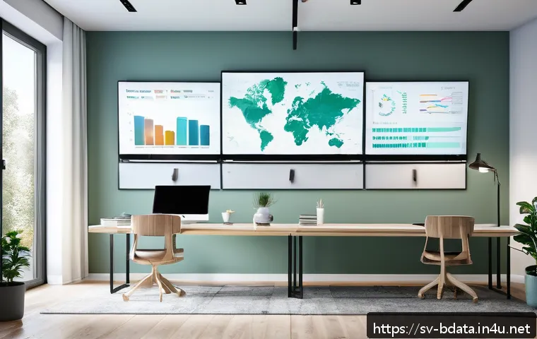 빅데이터 기술자의 데이터 품질 관리 노하우 - A modern office environment with diverse professionals collaborating around large digital screens di...