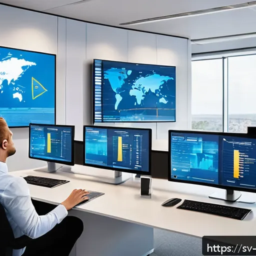 빅데이터 기술자의 산업별 기술 트렌드 - A modern Swedish corporate office setting with diverse professionals analyzing real-time big data vi...