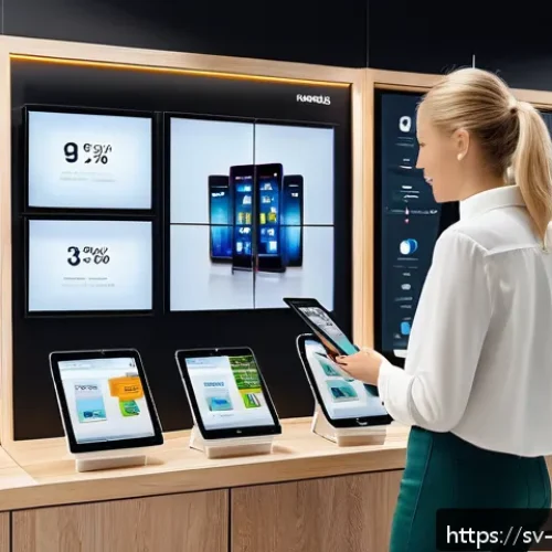 Home 33 빅데이터 기술자와 산업별 기술 적용 사례 - A modern Scandinavian retail store interior showing real-time inventory management on digital screen...