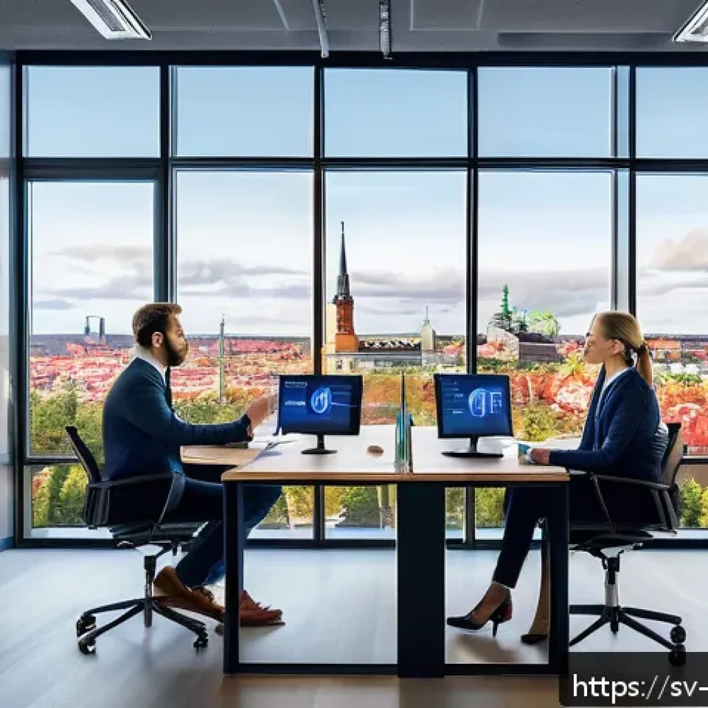 빅데이터 기술자의 성과 발표 사례 - A modern Scandinavian office environment with a diverse team of professionals analyzing big data on ...