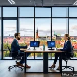 Home 18 빅데이터 기술자의 성과 발표 사례 - A modern Scandinavian office environment with a diverse team of professionals analyzing big data on ...
