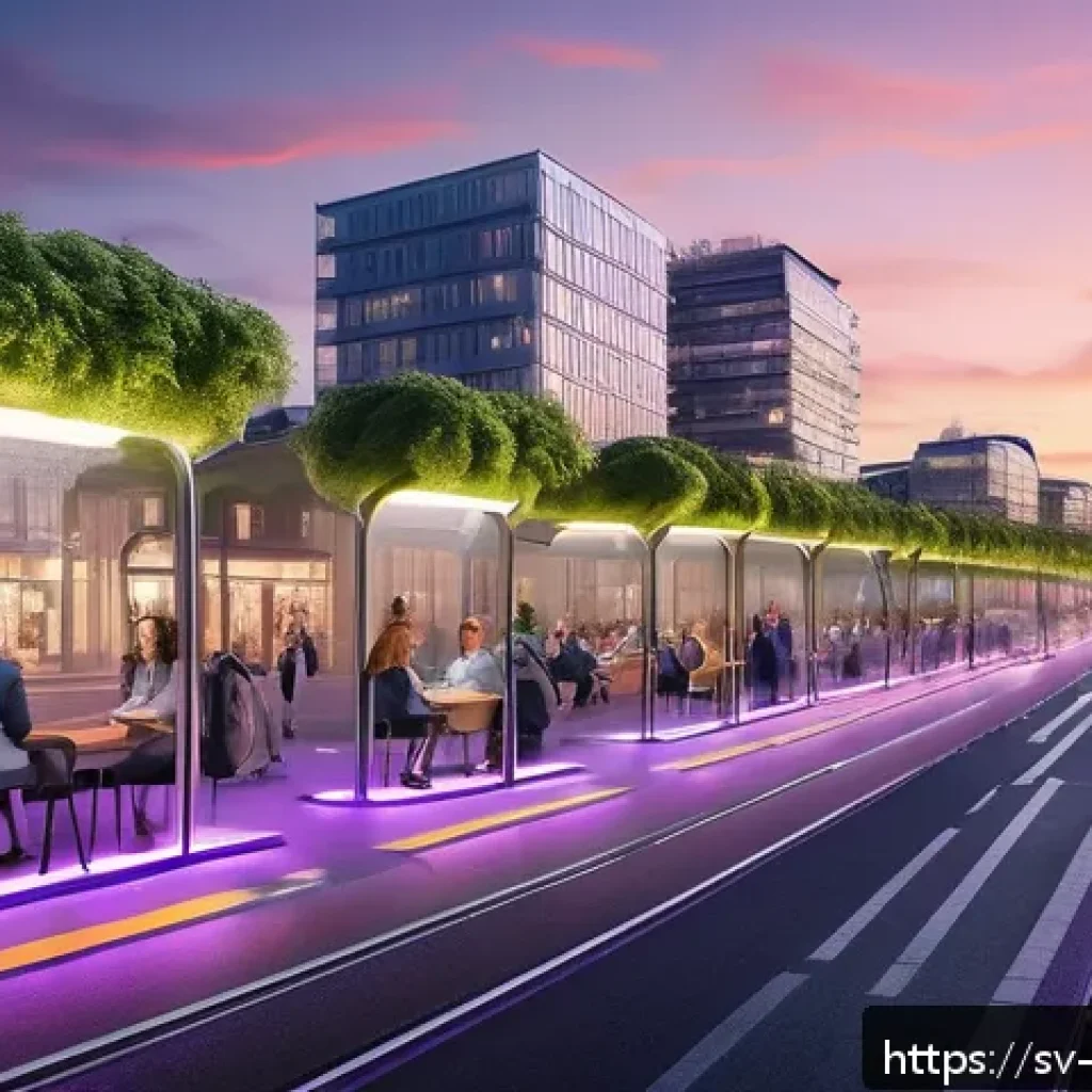 빅데이터 기술자의 도전적인 프로젝트 사례 - A vibrant, futuristic Scandinavian smart cityscape at dusk, featuring eco-friendly buildings with gr...