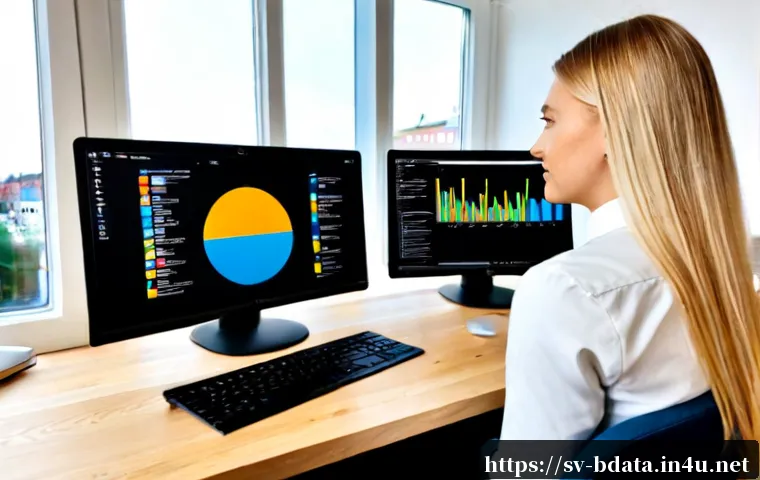 빅데이터 실무에서 데이터 분석 도구 조합 - Photorealistic Scandinavian data analyst in a bright Stockholm-style office, using a dual-monitor wo...